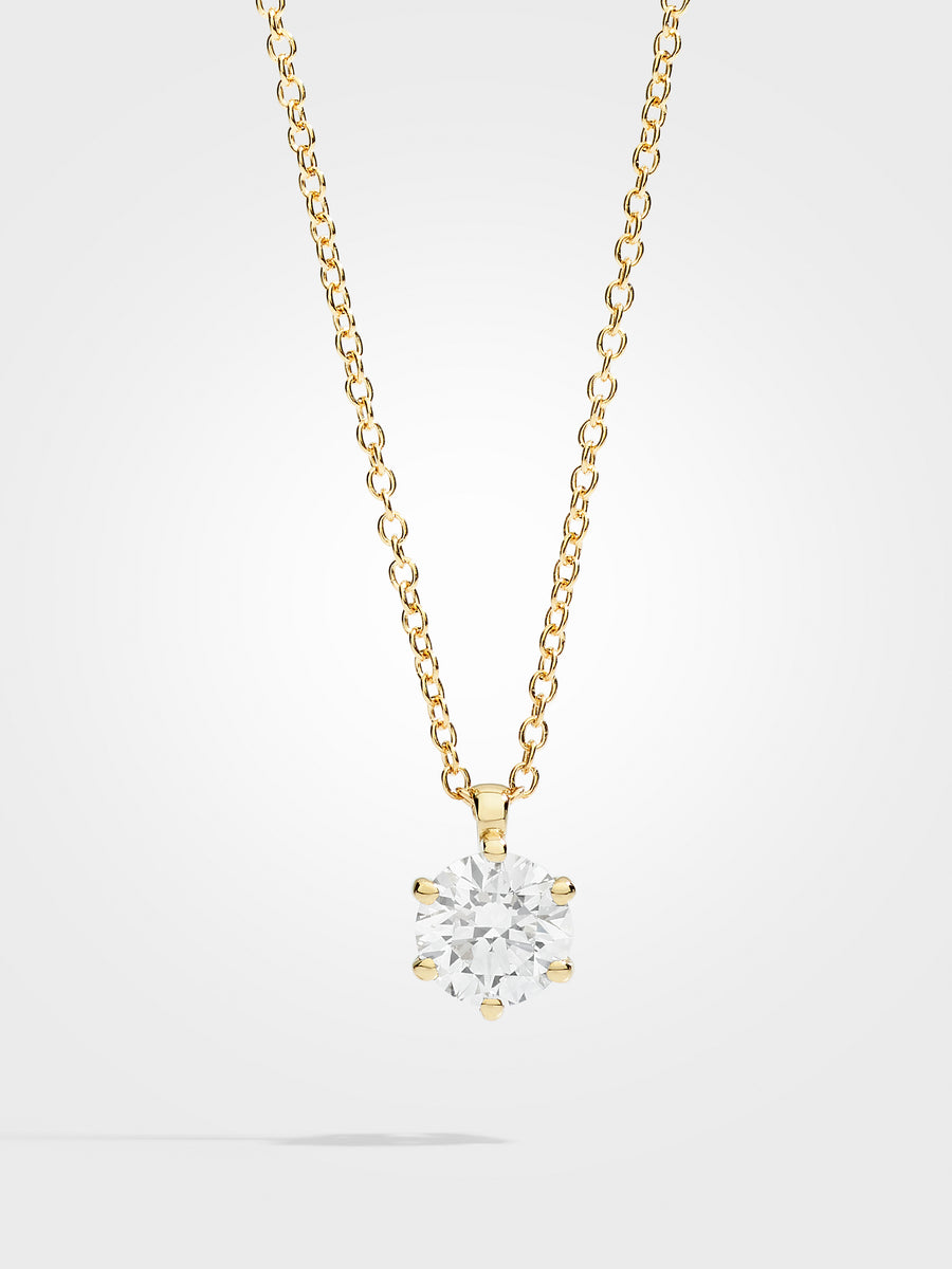 Round Diamond Pendant - Yellow Gold - 1 ct