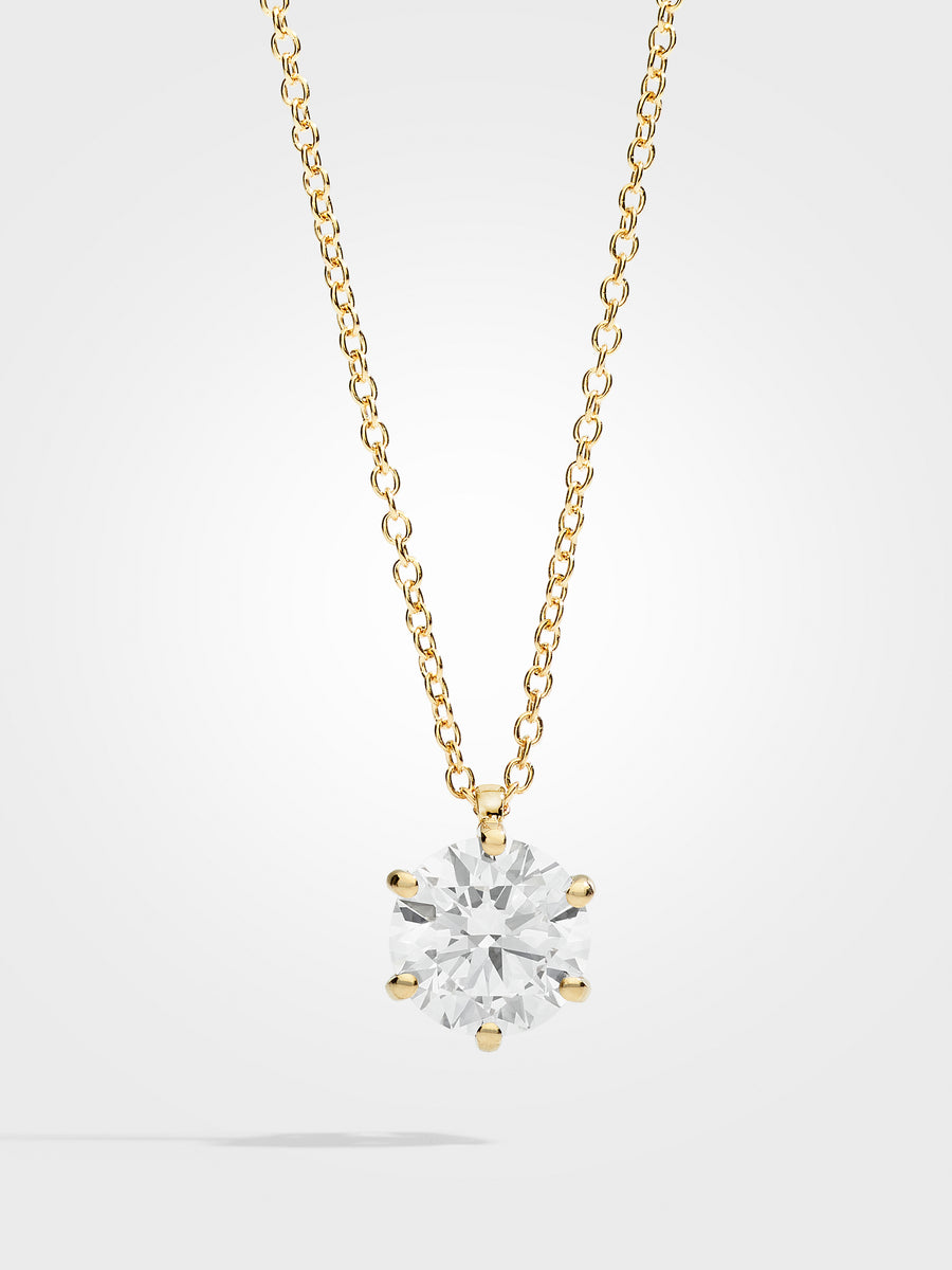 Round Diamond Pendant - Yellow Gold - 3 ct