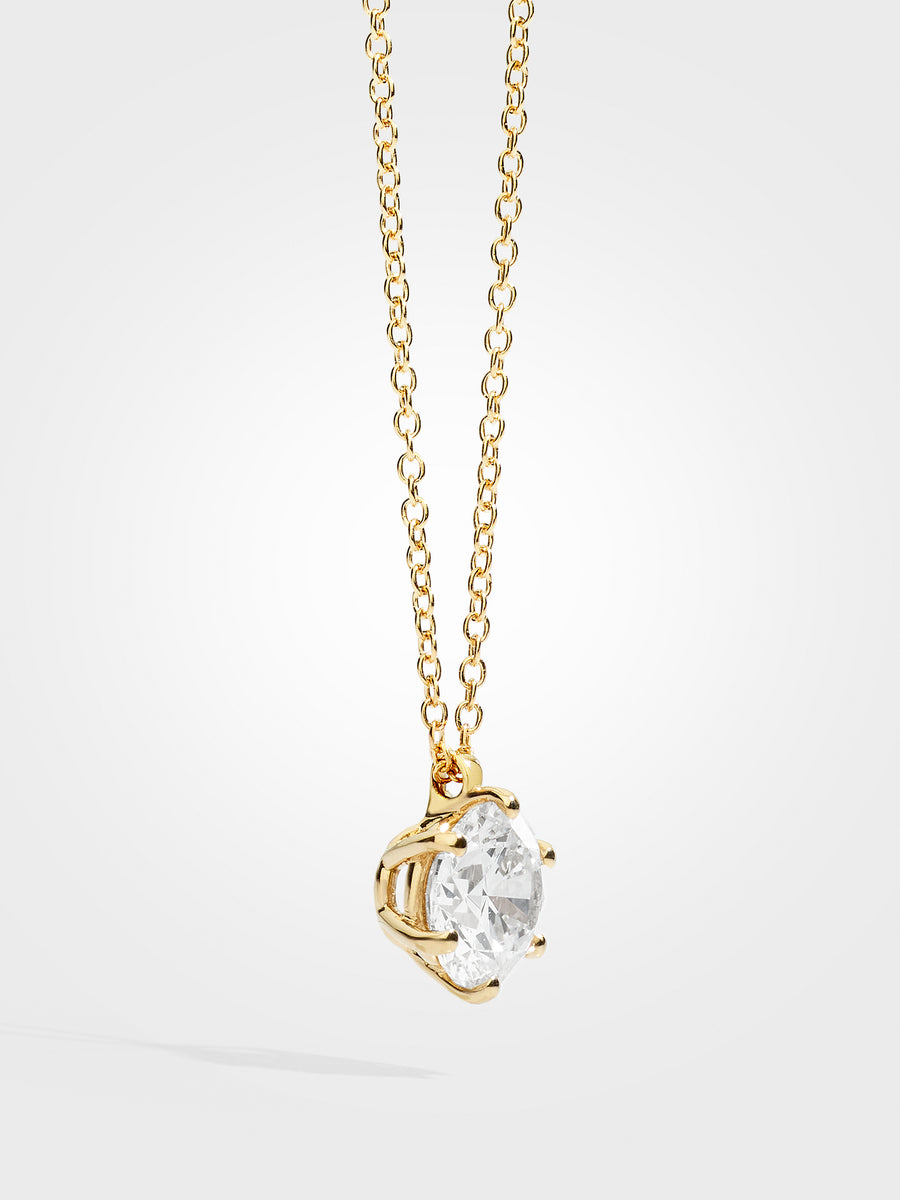 Round Diamond Pendant - Yellow Gold - 3 ct
