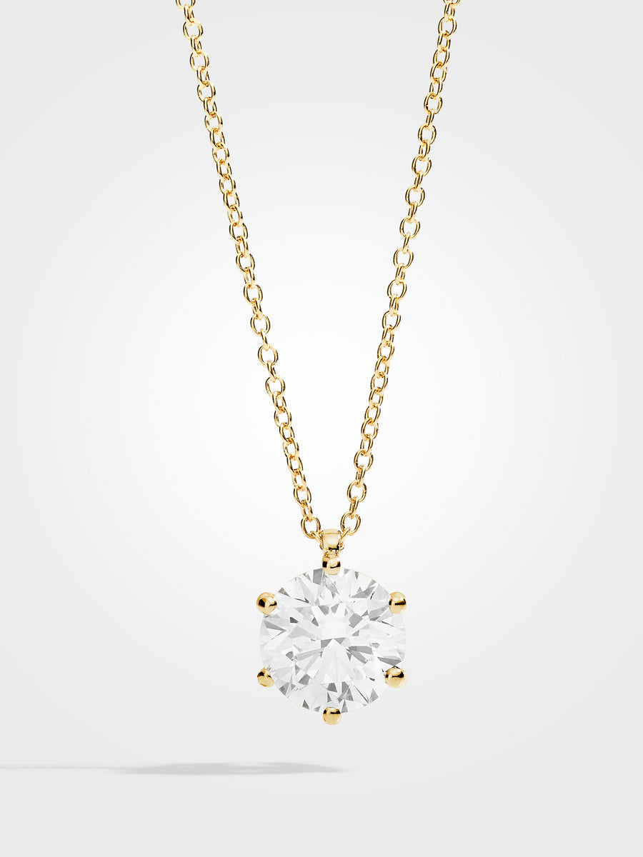 Round Diamond Pendant - Yellow Gold - 5 ct