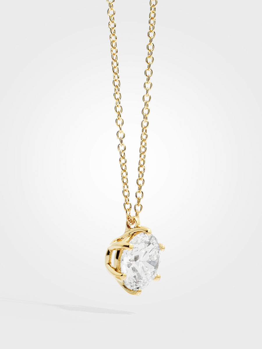 Round Diamond Pendant - Yellow Gold - 5 ct