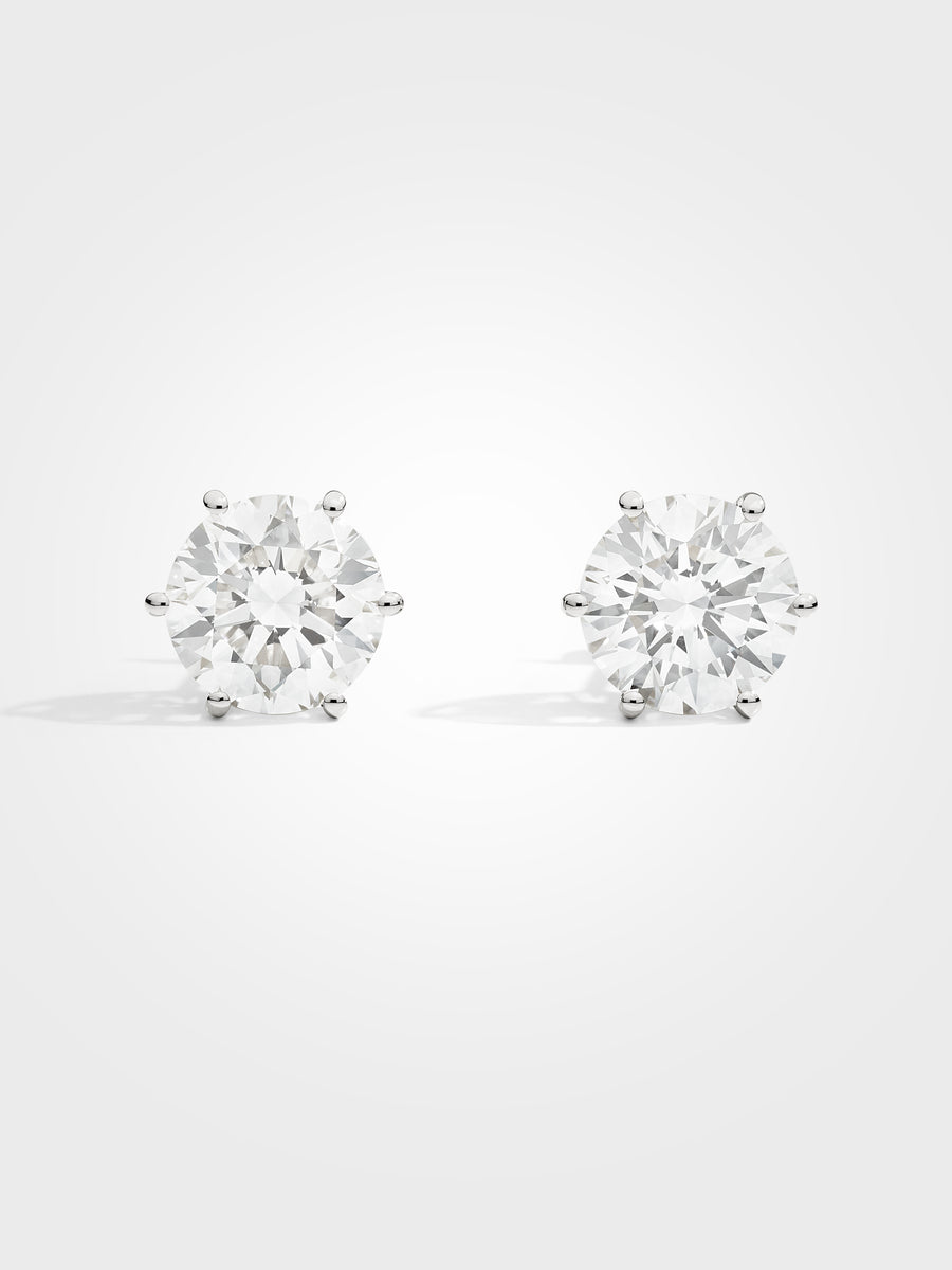 Round Stud Earrings - White Gold - 5 ct