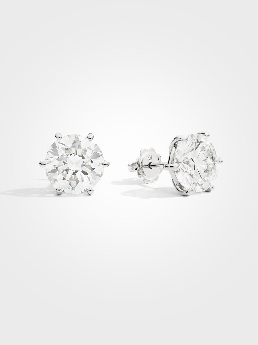 Round Stud Earrings - White Gold - 5 ct