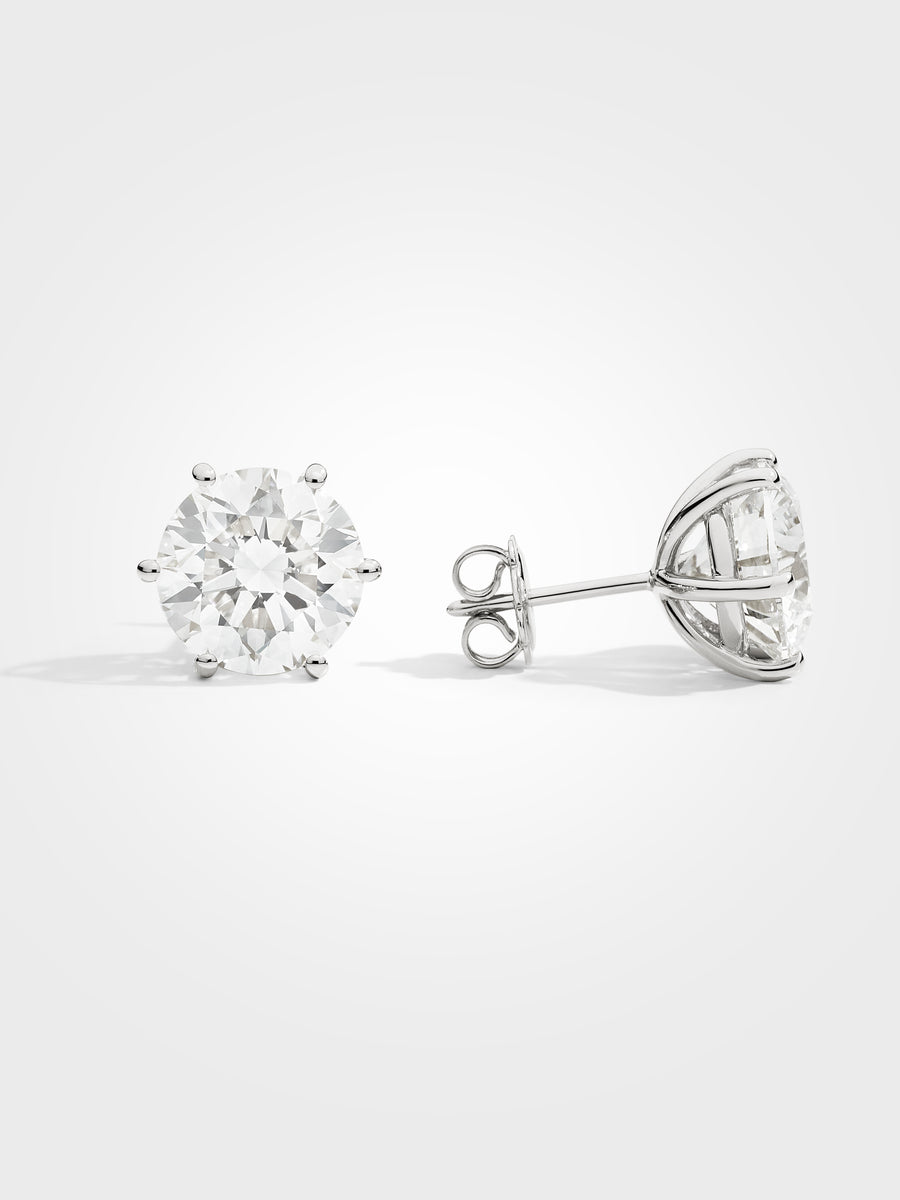 Round Stud Earrings - White Gold - 5 ct
