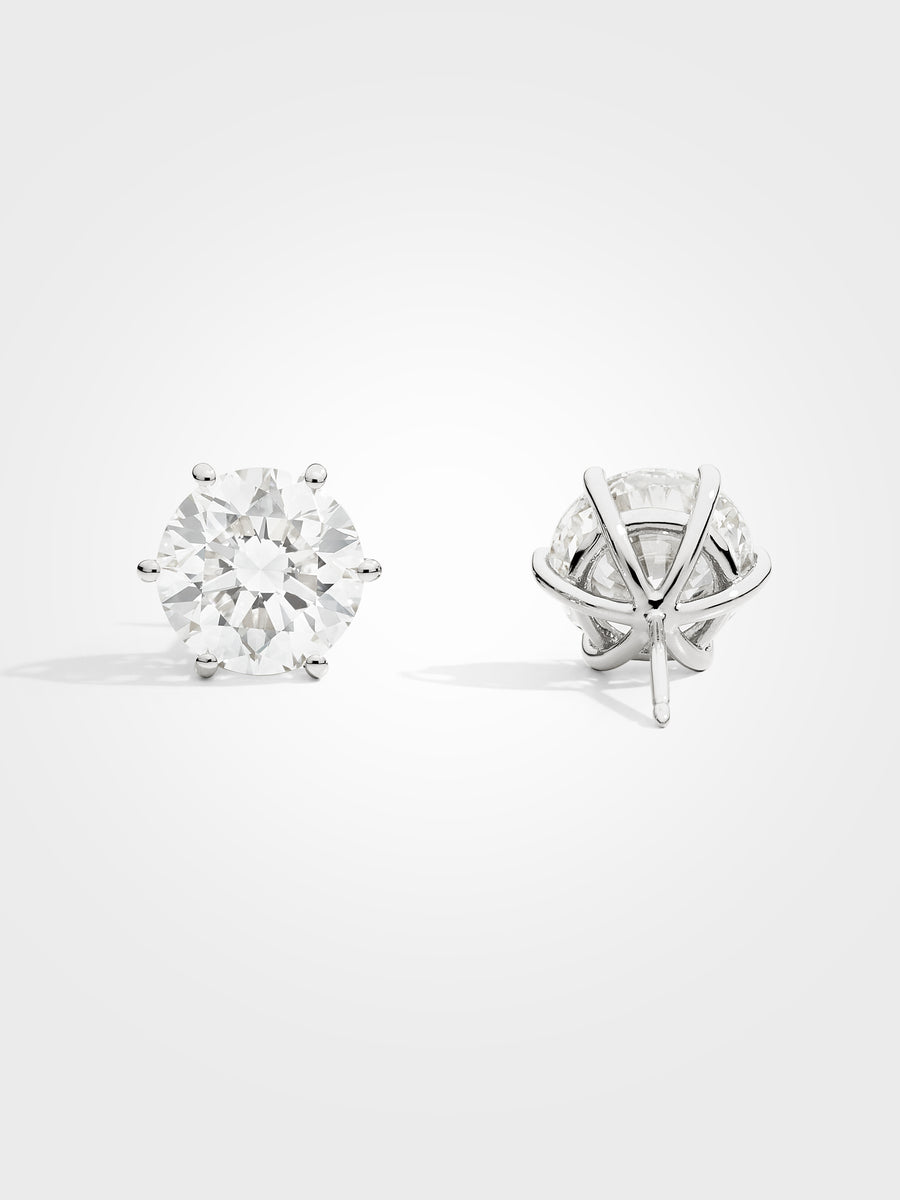 Round Stud Earrings - White Gold - 5 ct