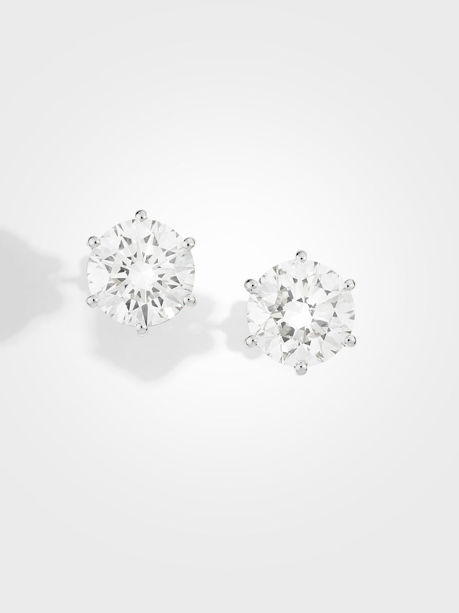 Round Stud Earrings - White Gold - 5 ct