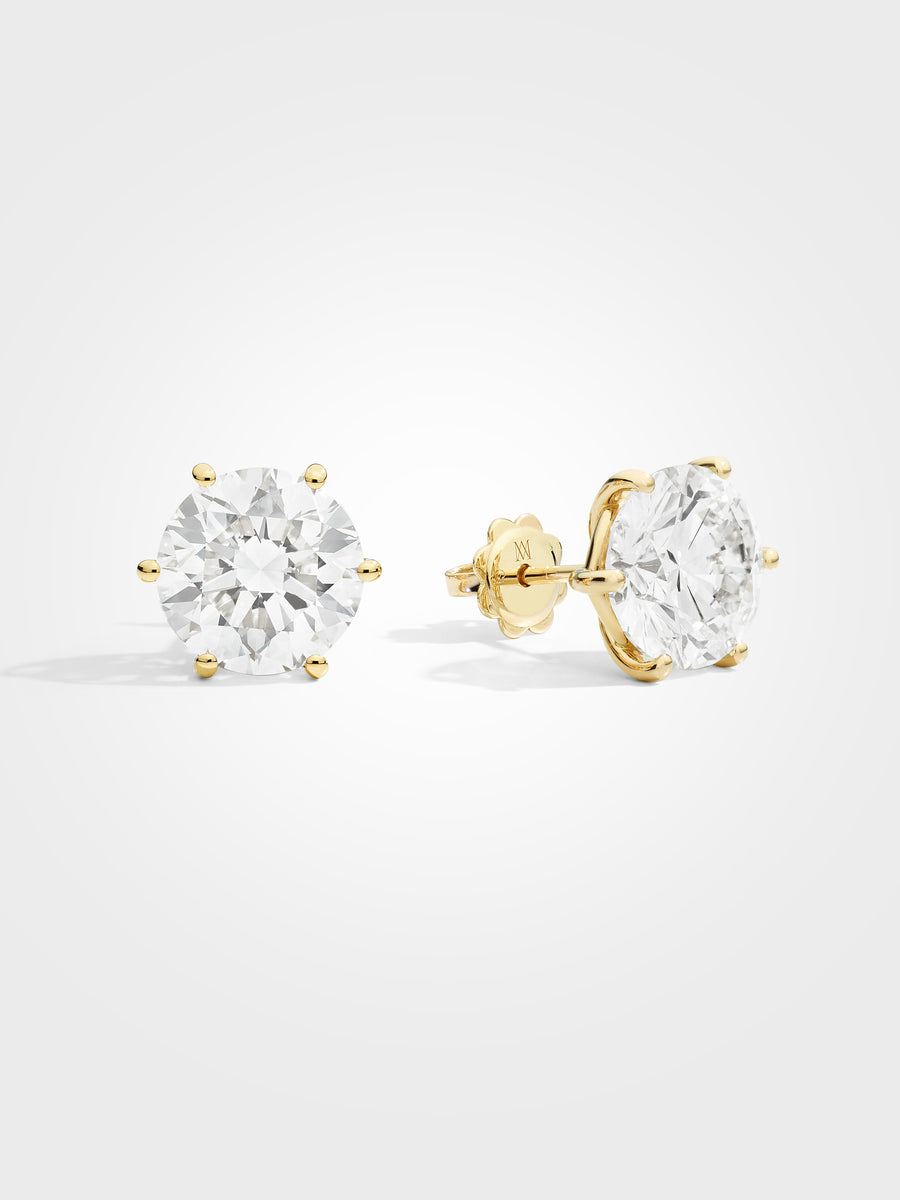 Round Stud Earrings - Yellow Gold - 5 ct