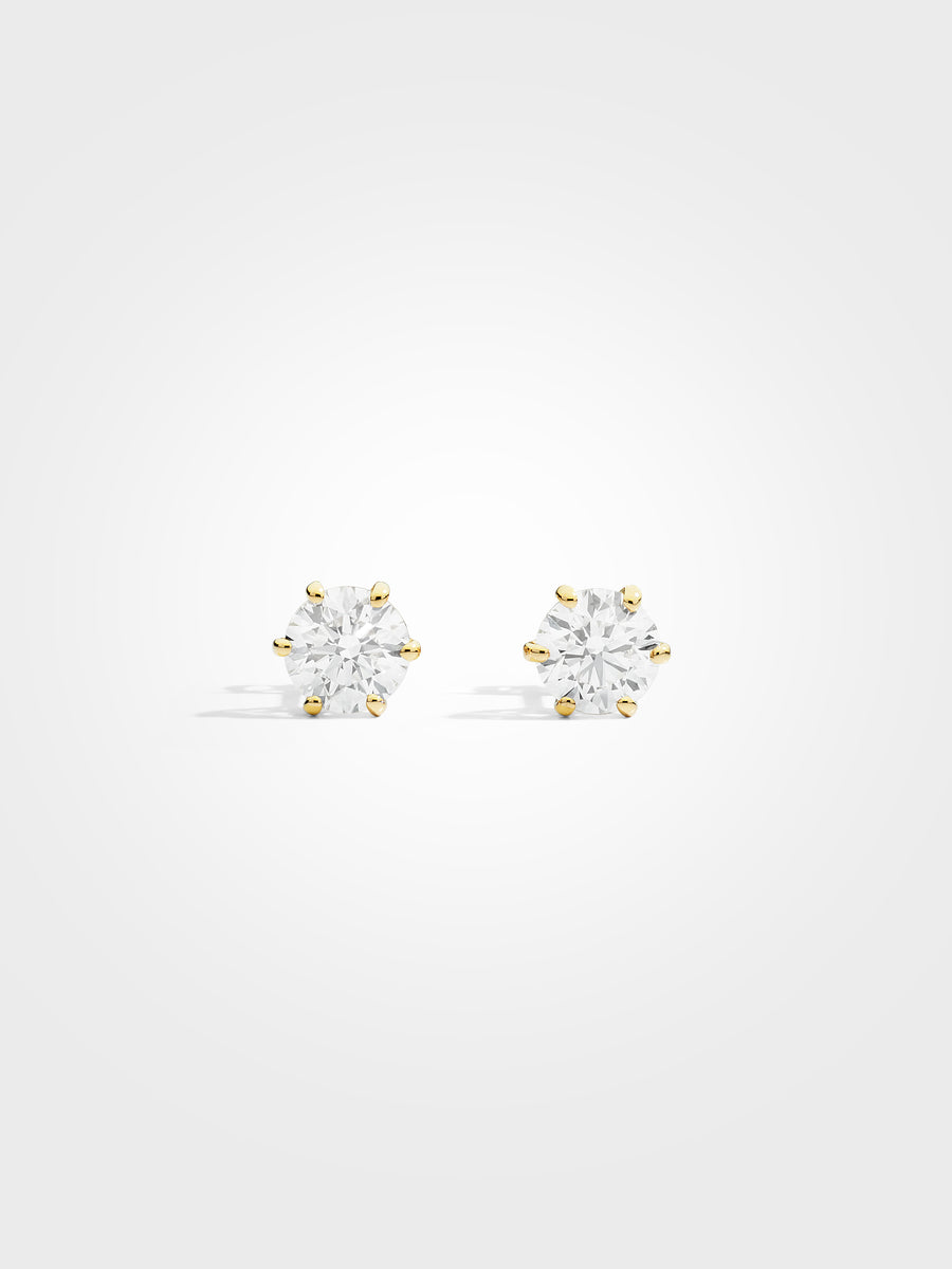 Round Stud Earrings - Yellow Gold - 1 ct