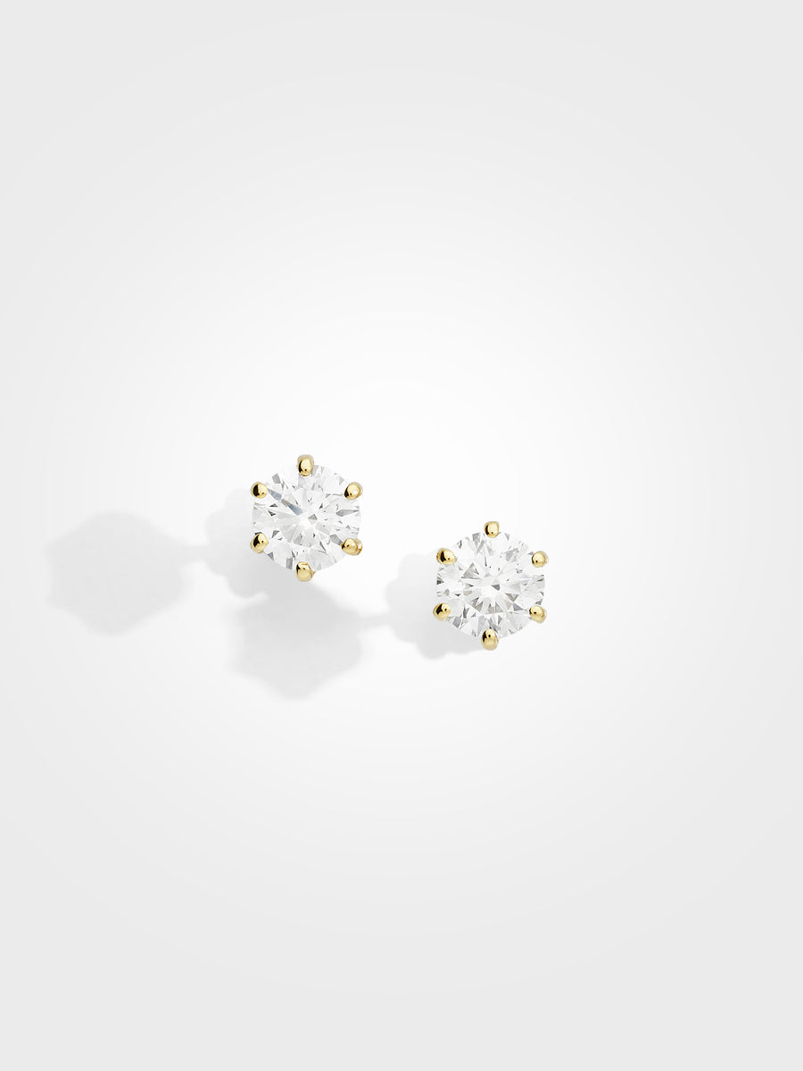 Round Stud Earrings - Yellow Gold - 1 ct