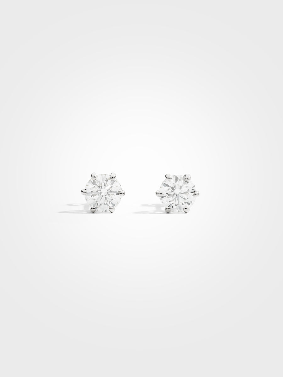 Round Stud Earrings - White Gold - 1 ct