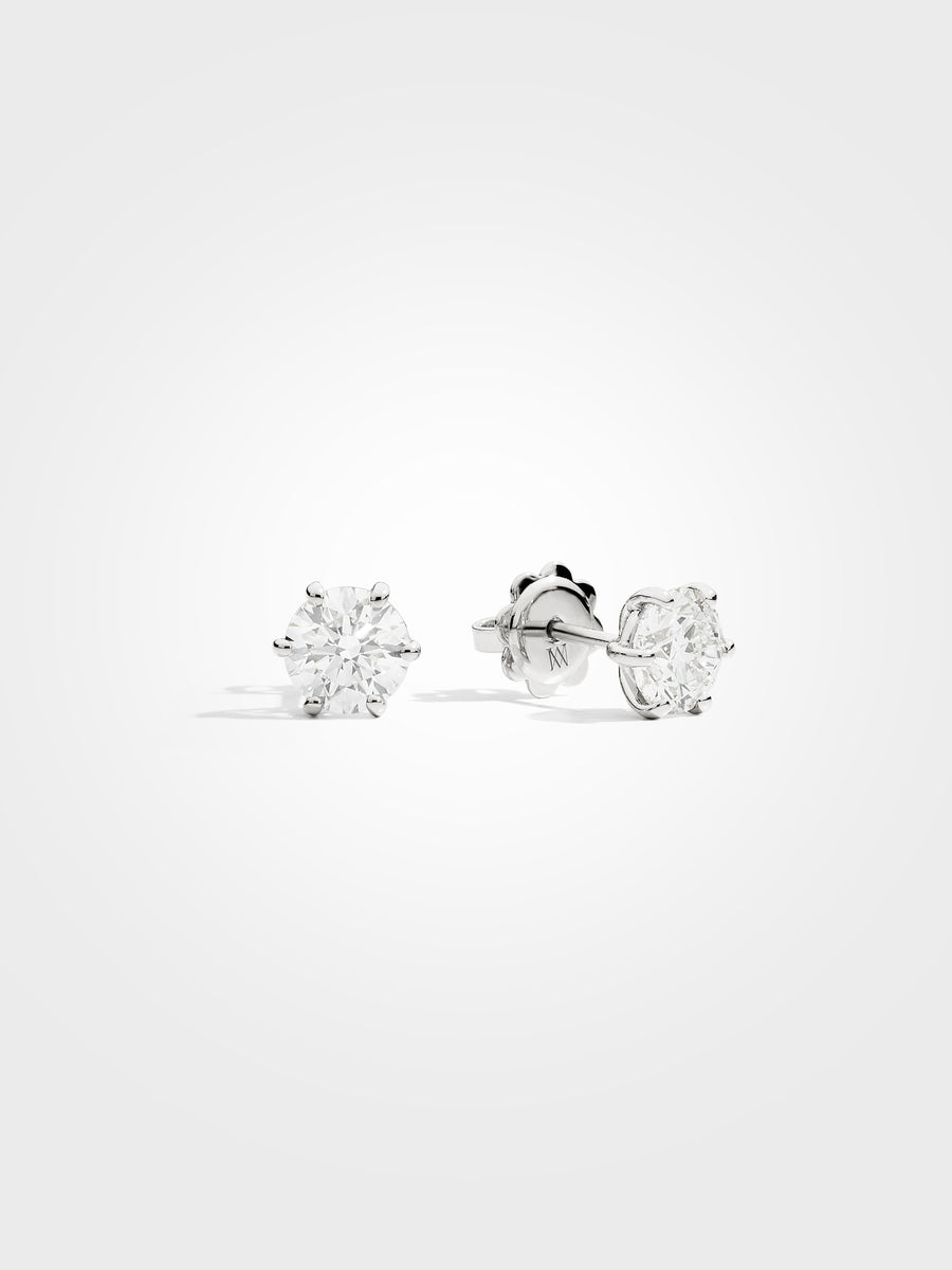 Round Stud Earrings - White Gold - 1 ct