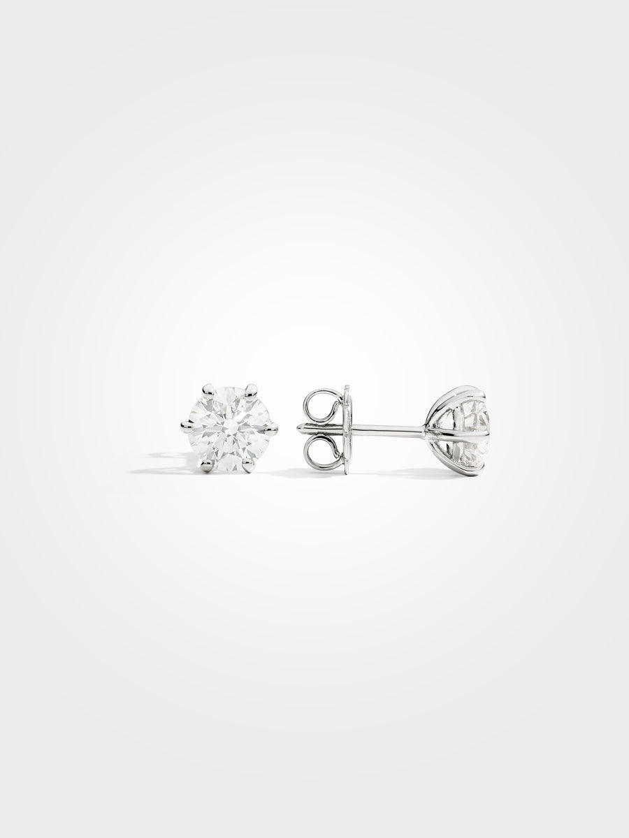 Round Stud Earrings - White Gold - 1 ct