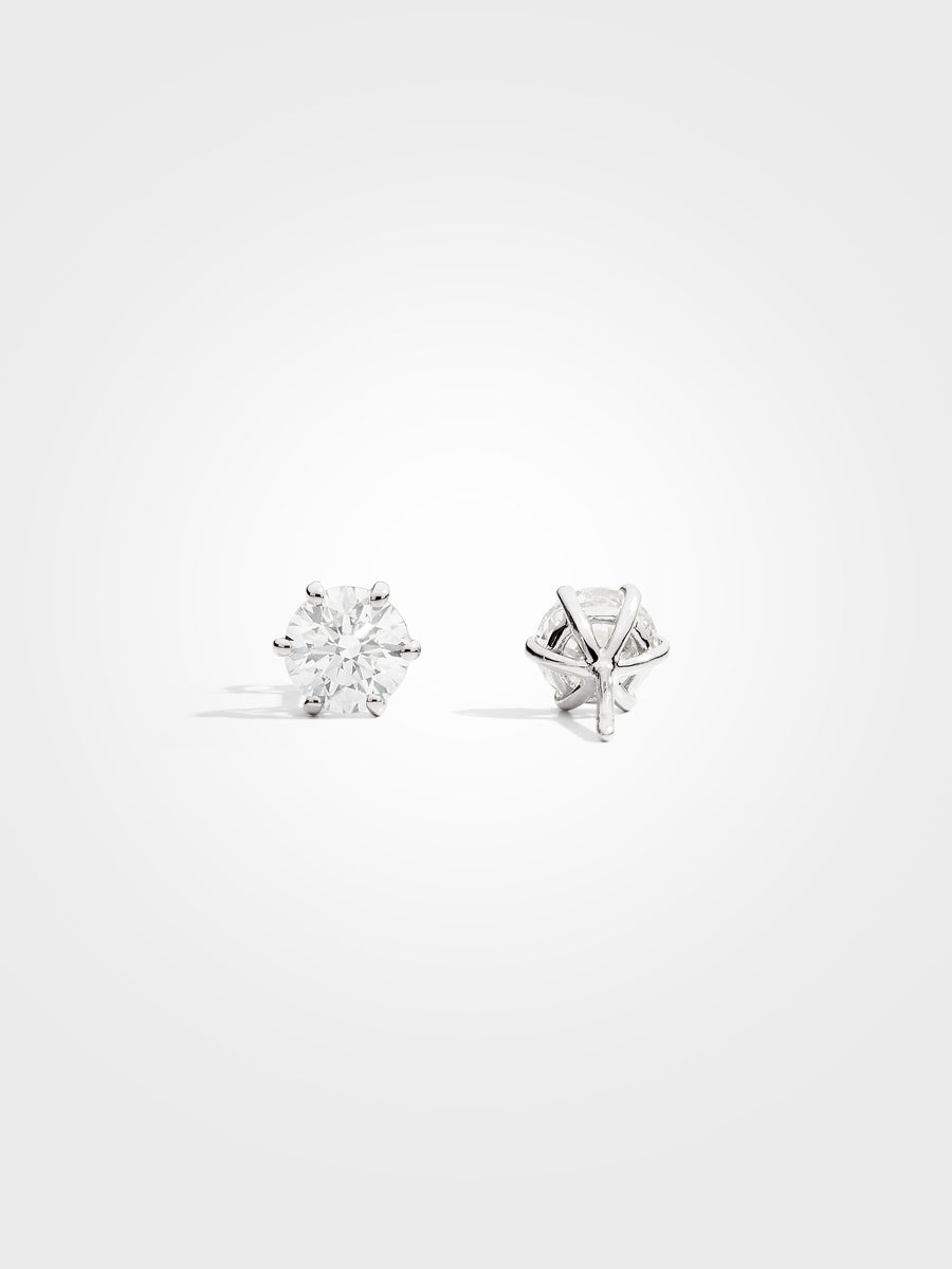 Round Stud Earrings - White Gold - 1 ct