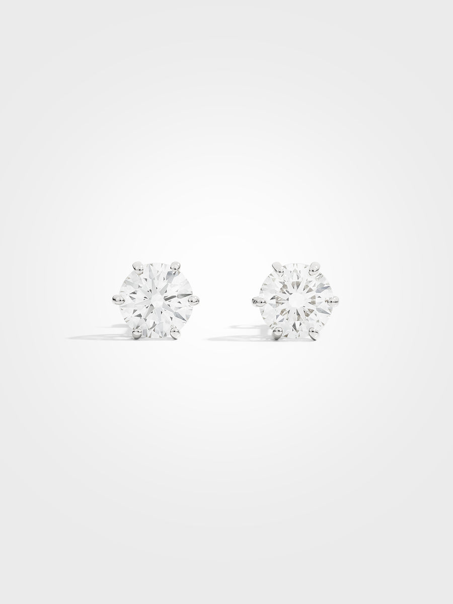 Round Stud Earrings - White Gold - 2 ct
