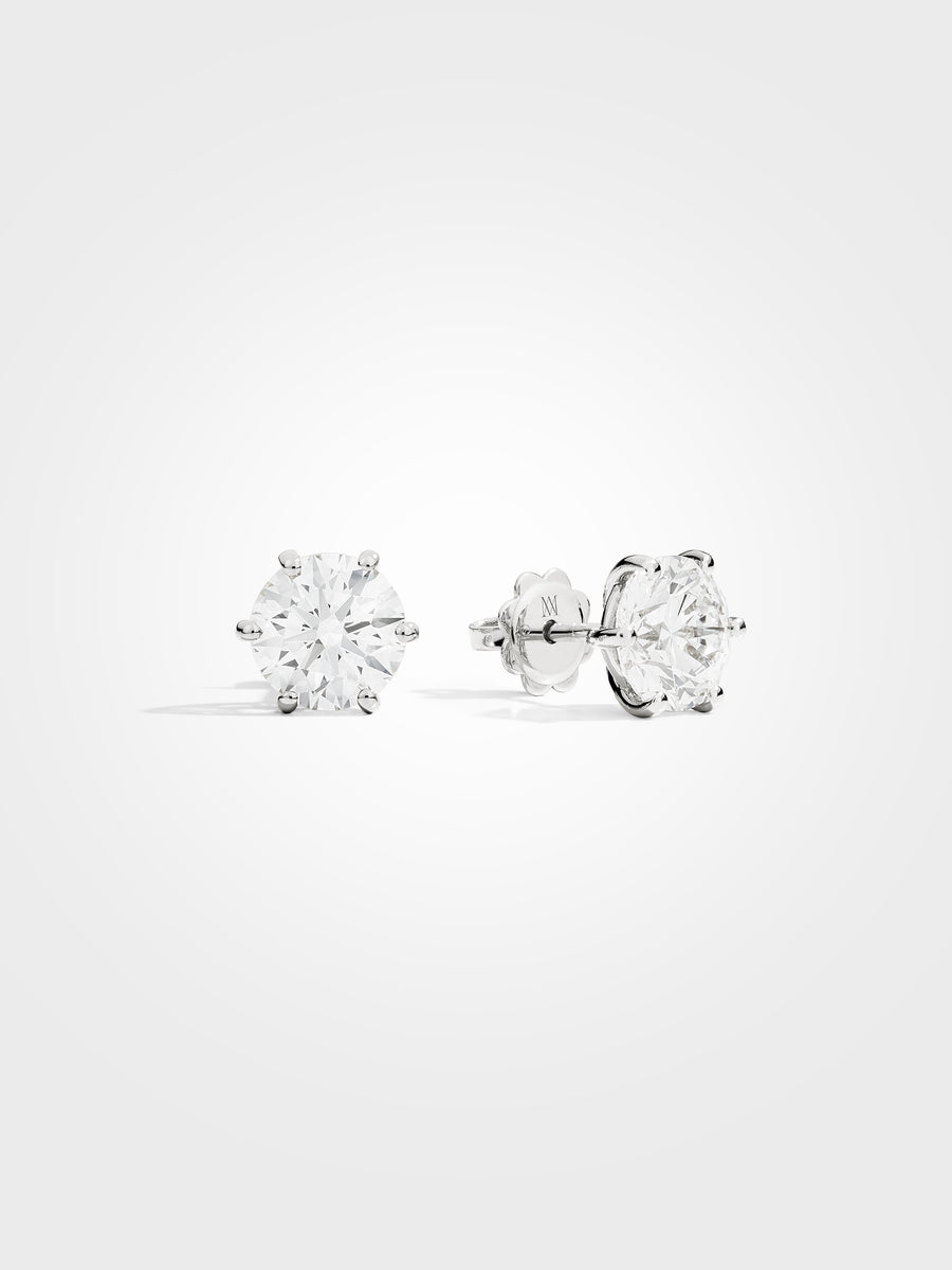 Round Stud Earrings - White Gold - 2 ct