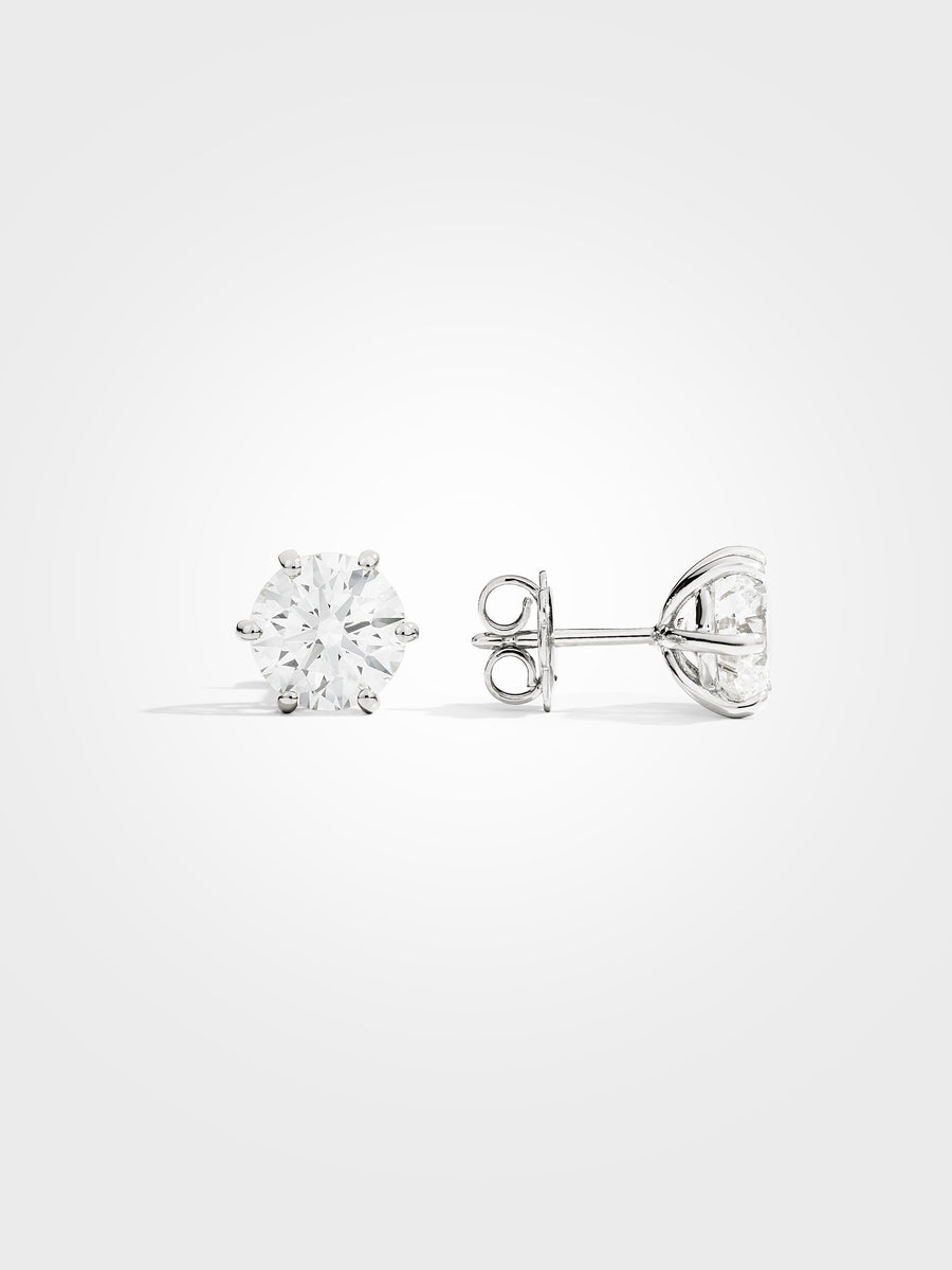 Round Stud Earrings - White Gold - 2 ct