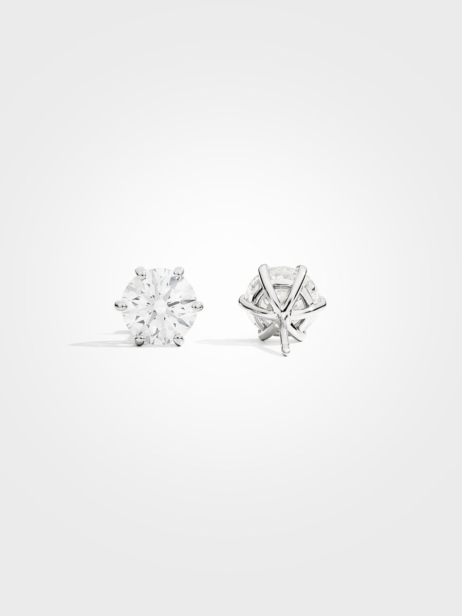 Round Stud Earrings - White Gold - 2 ct