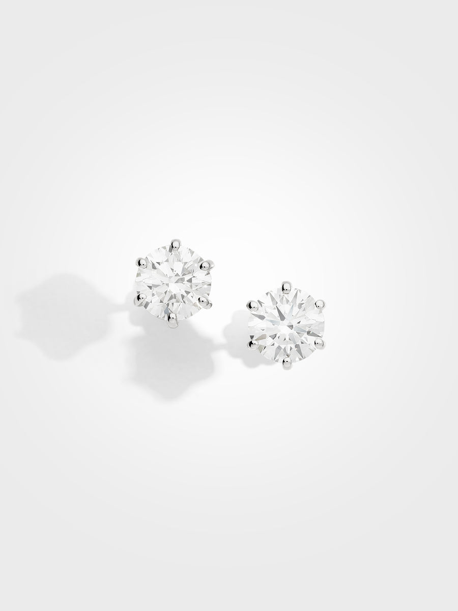Round Stud Earrings - White Gold - 2 ct