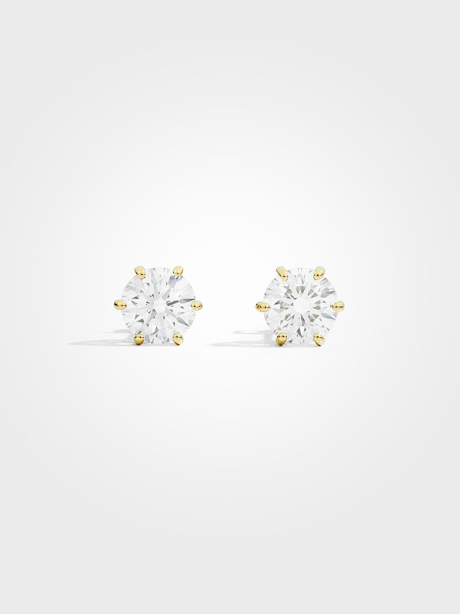 Round Stud Earrings - Yellow Gold - 2 ct