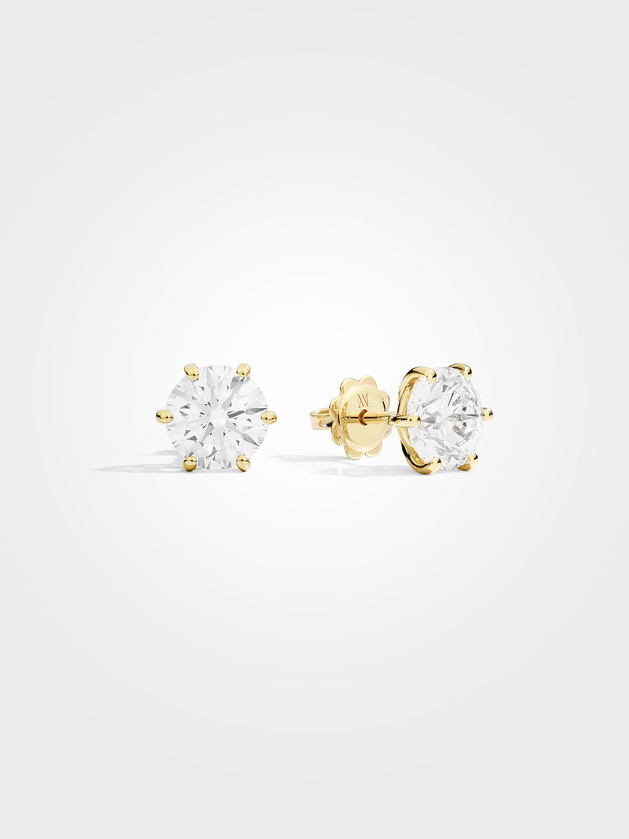 Round Stud Earrings - Yellow Gold - 2 ct