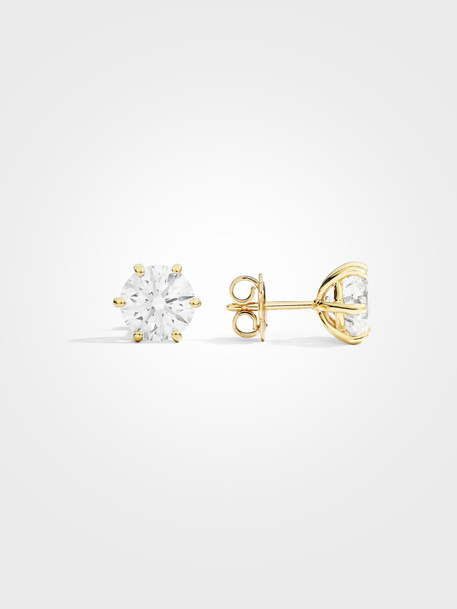 Round Stud Earrings - Yellow Gold - 2 ct