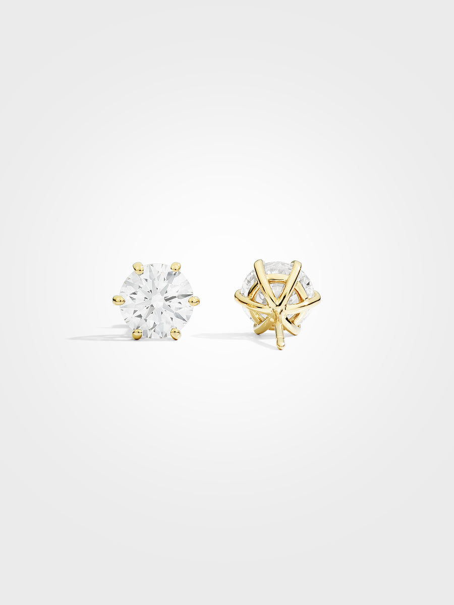Round Stud Earrings - Yellow Gold - 2 ct