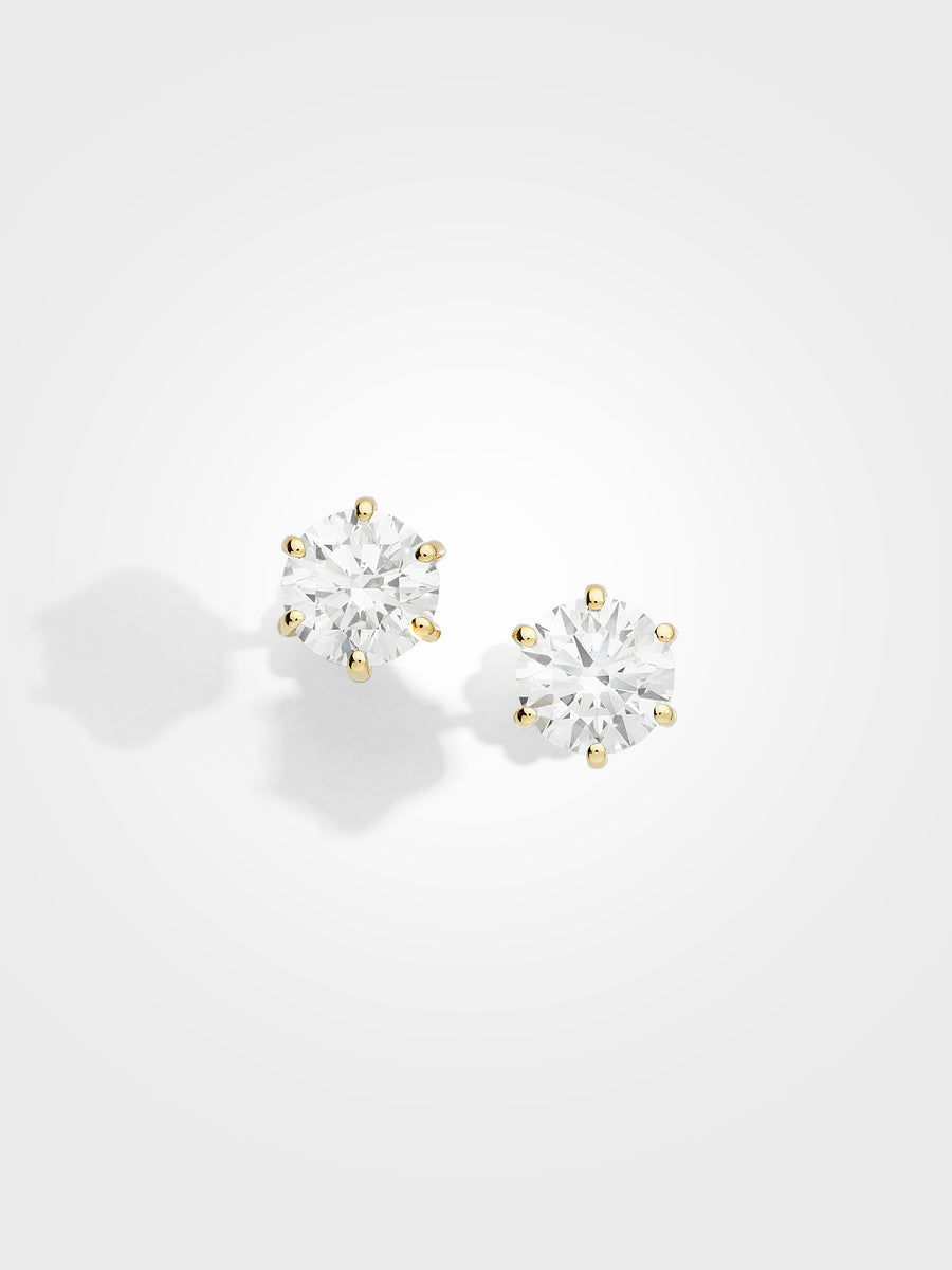 Round Stud Earrings - Yellow Gold - 2 ct