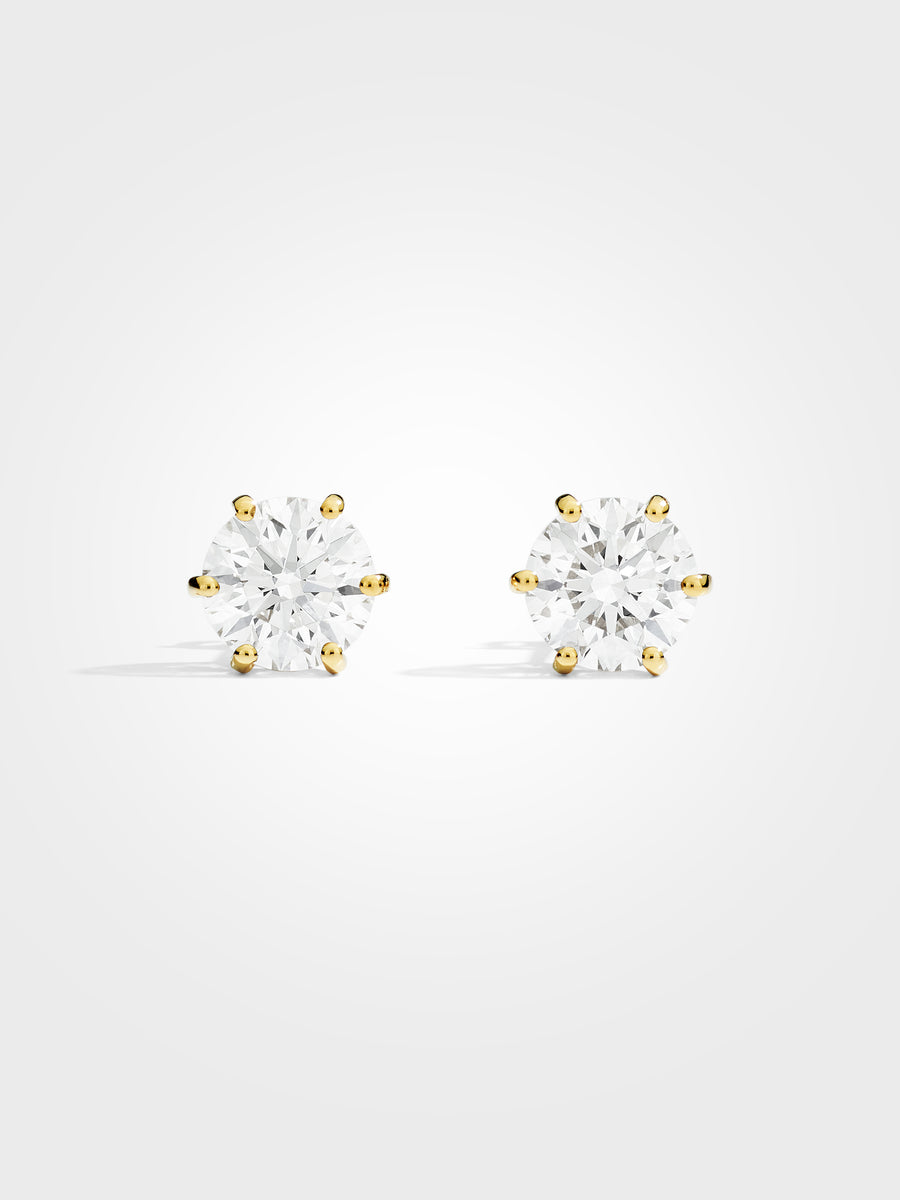 Round Stud Earrings - Yellow Gold - 3 ct