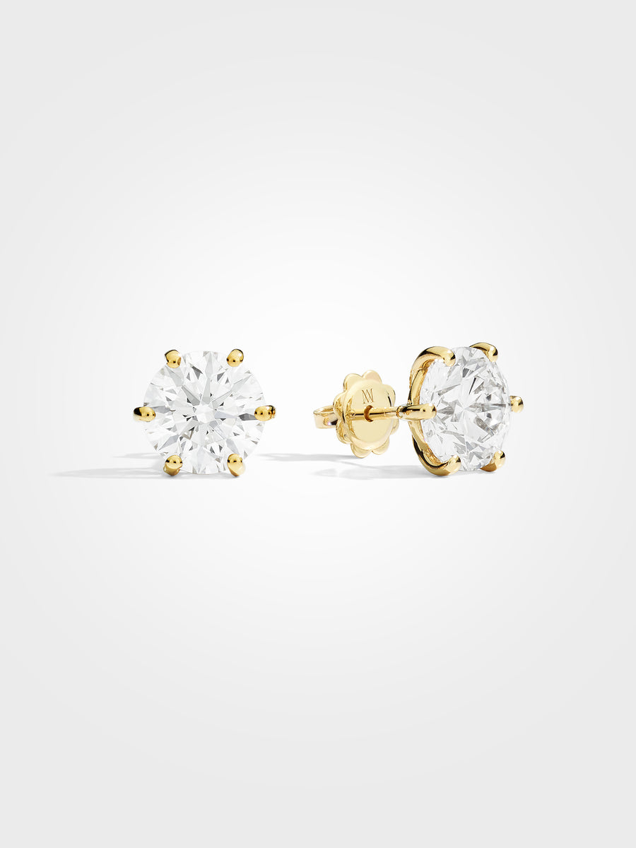 Round Stud Earrings - Yellow Gold - 3 ct