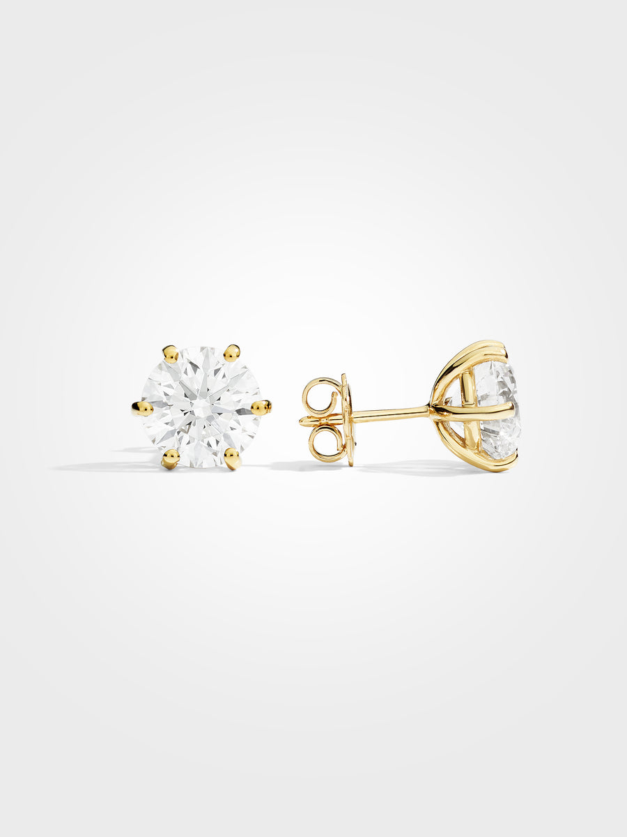 Round Stud Earrings - Yellow Gold - 3 ct