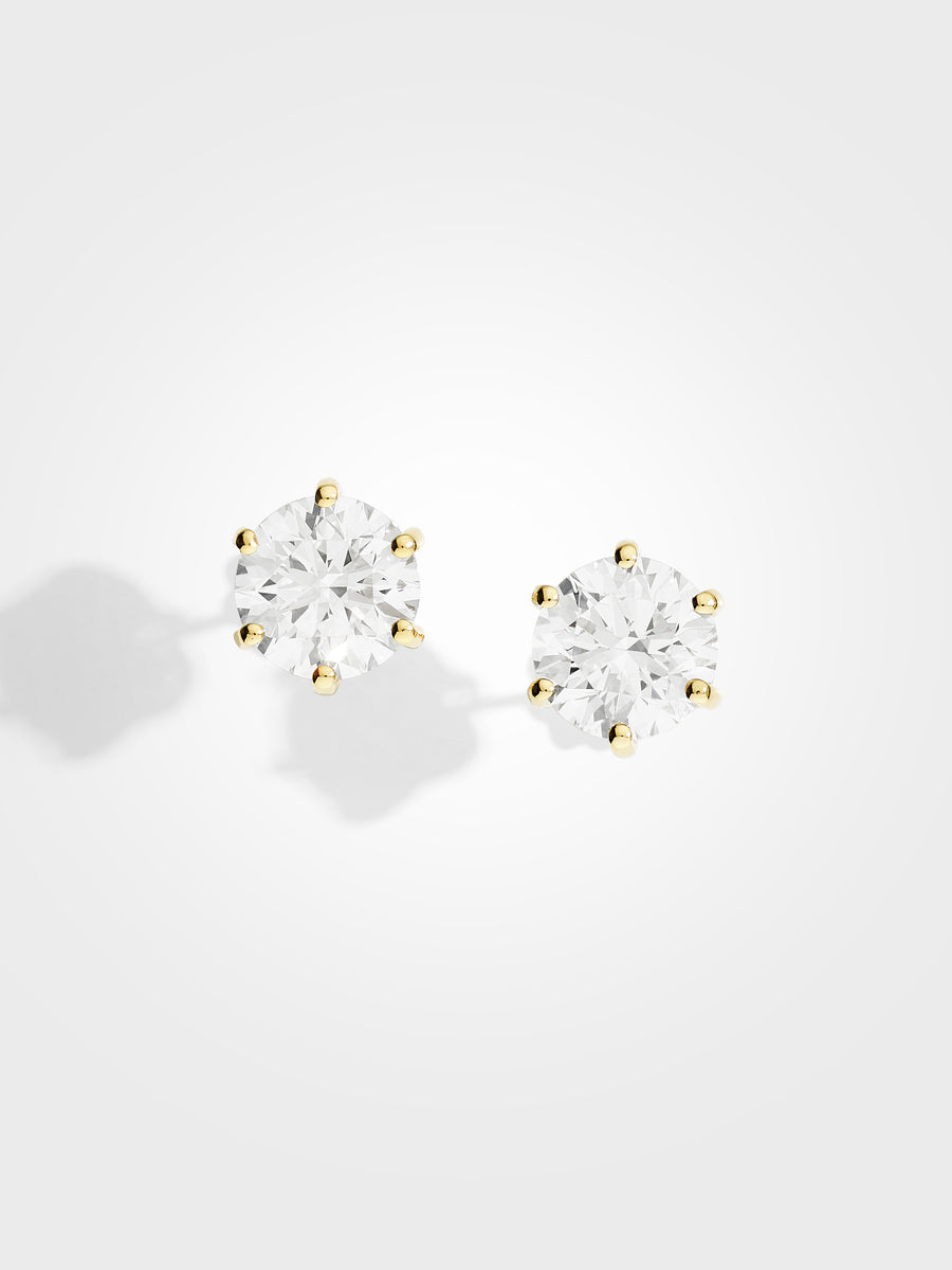 Round Stud Earrings - Yellow Gold - 3 ct