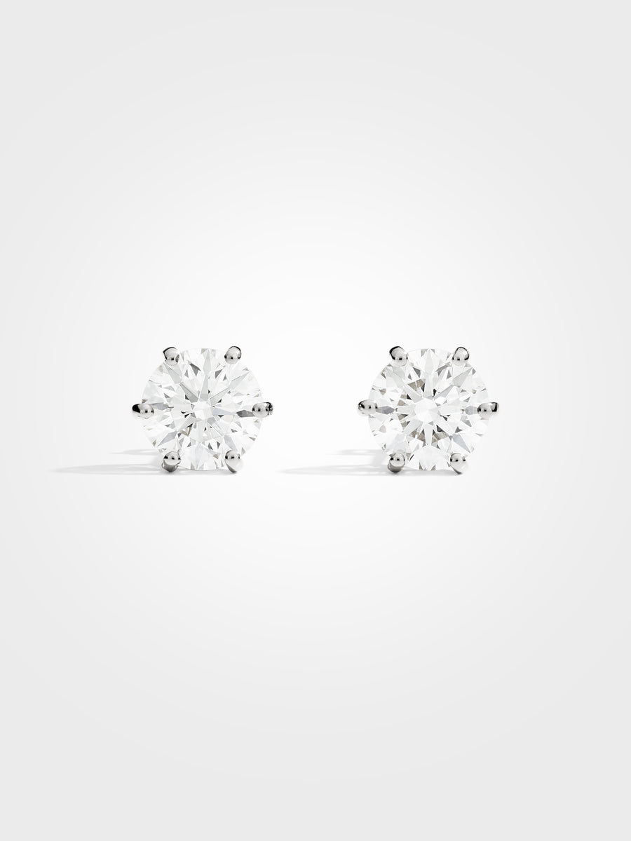 Round Stud Earrings - White Gold - 3 ct