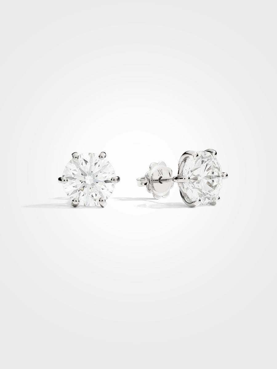 Round Stud Earrings - White Gold - 3 ct