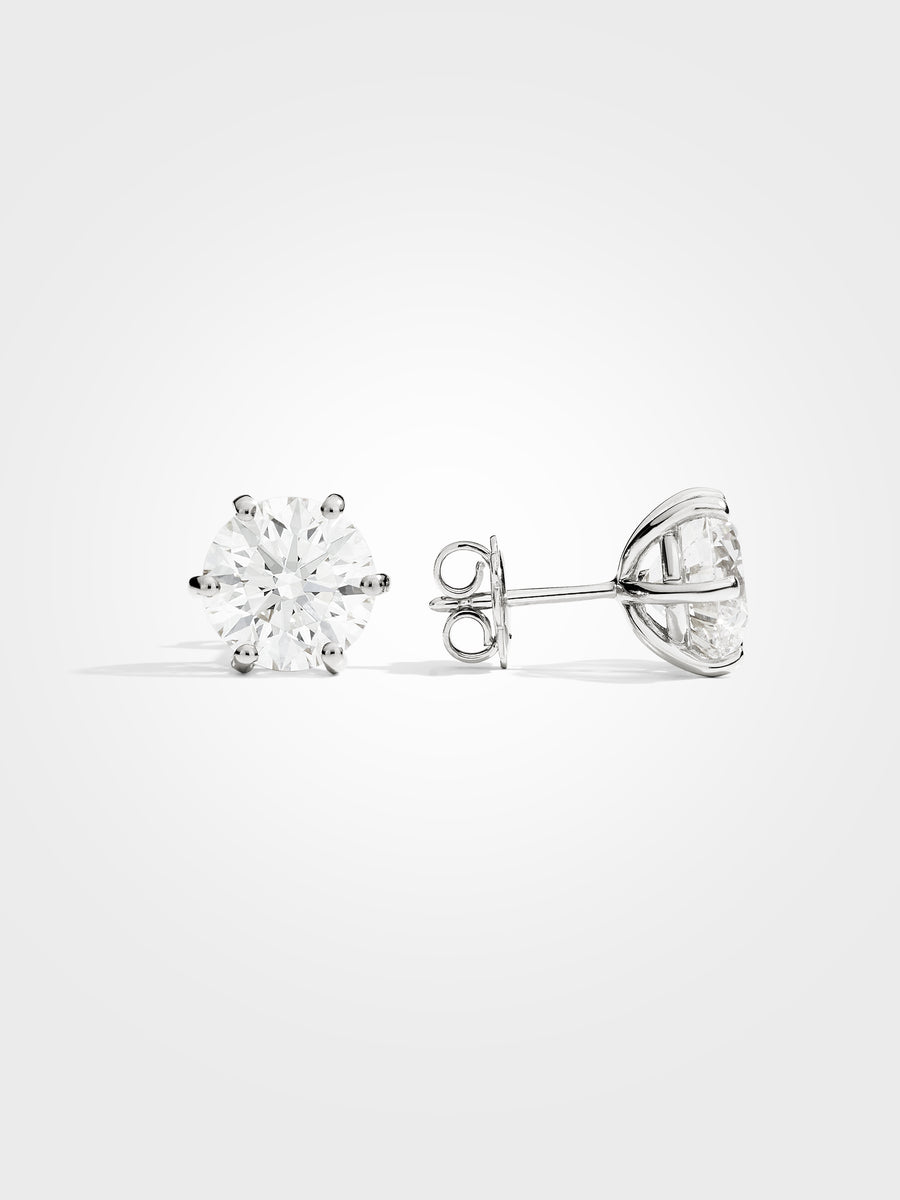 Round Stud Earrings - White Gold - 3 ct