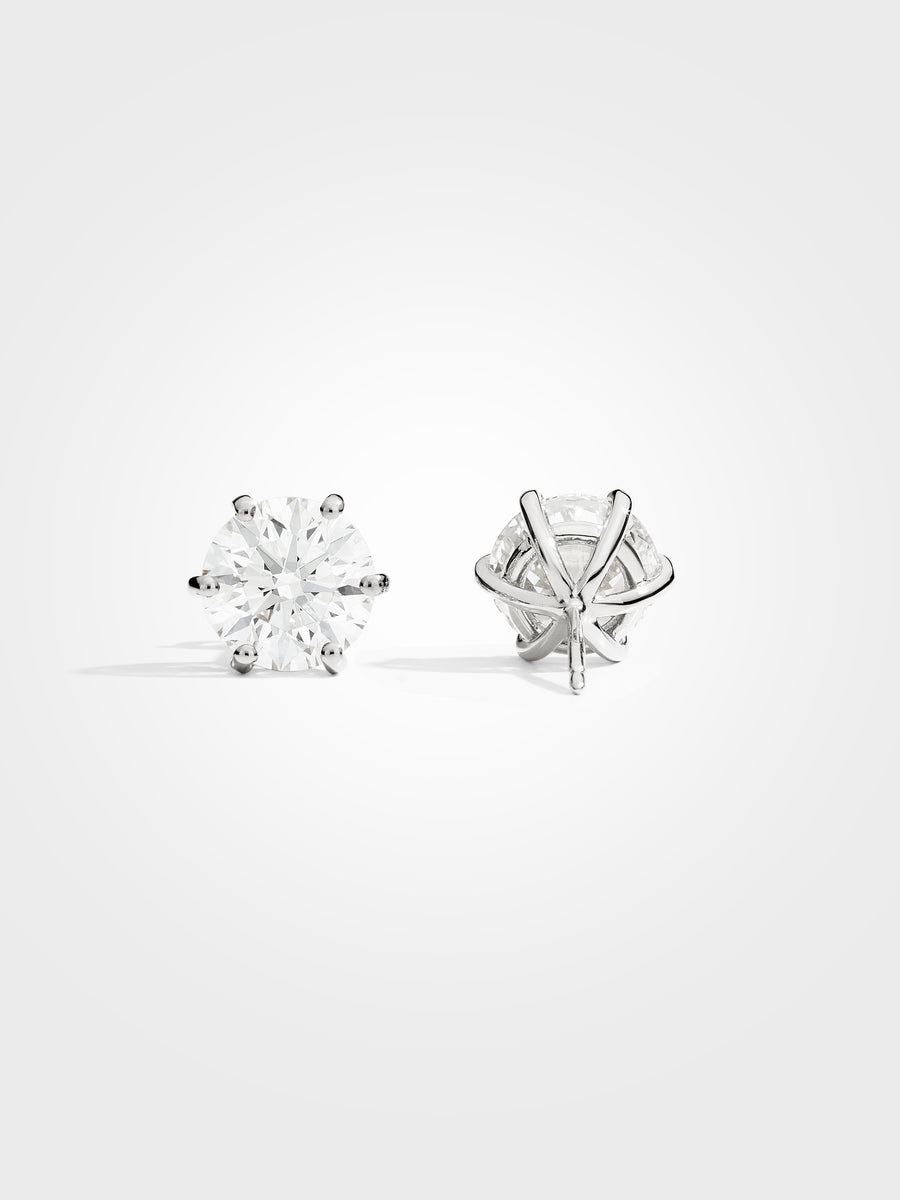 Round Stud Earrings - White Gold - 3 ct