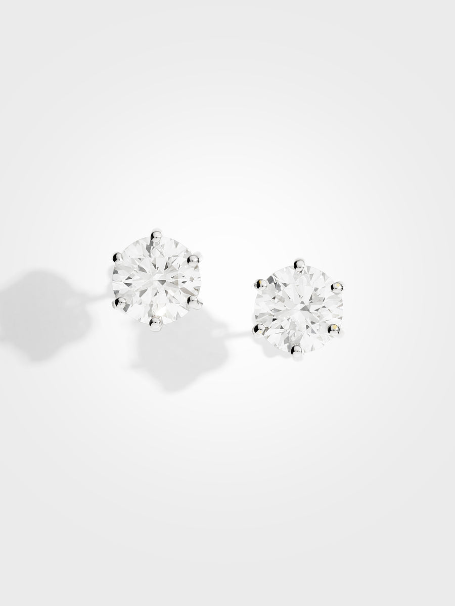 Round Stud Earrings - White Gold - 3 ct